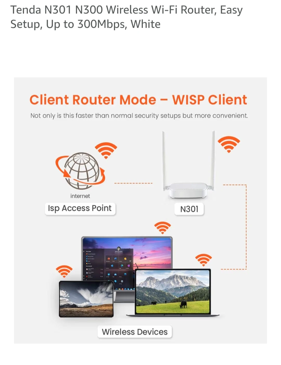 Tenda N301 N300 Wireless Wi-Fi Router, Easy Setup, Up to 300Mbp - photo 4