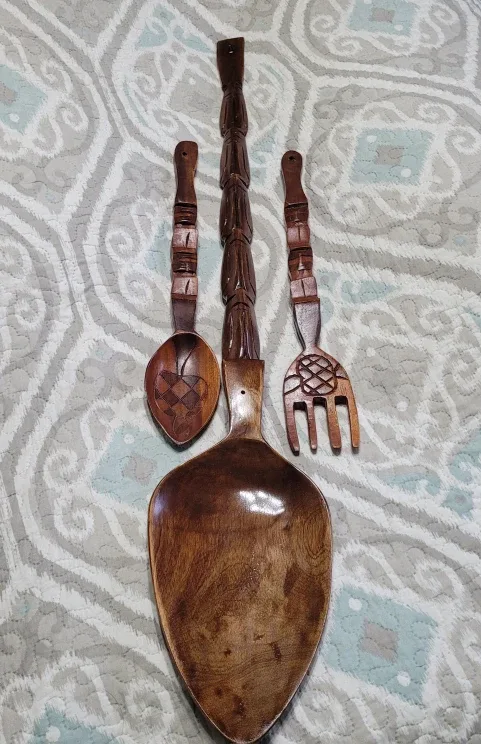 Wooden Fork Spoon Decor 17 1/2" Fork Spoon Set & Large 39" Spoon