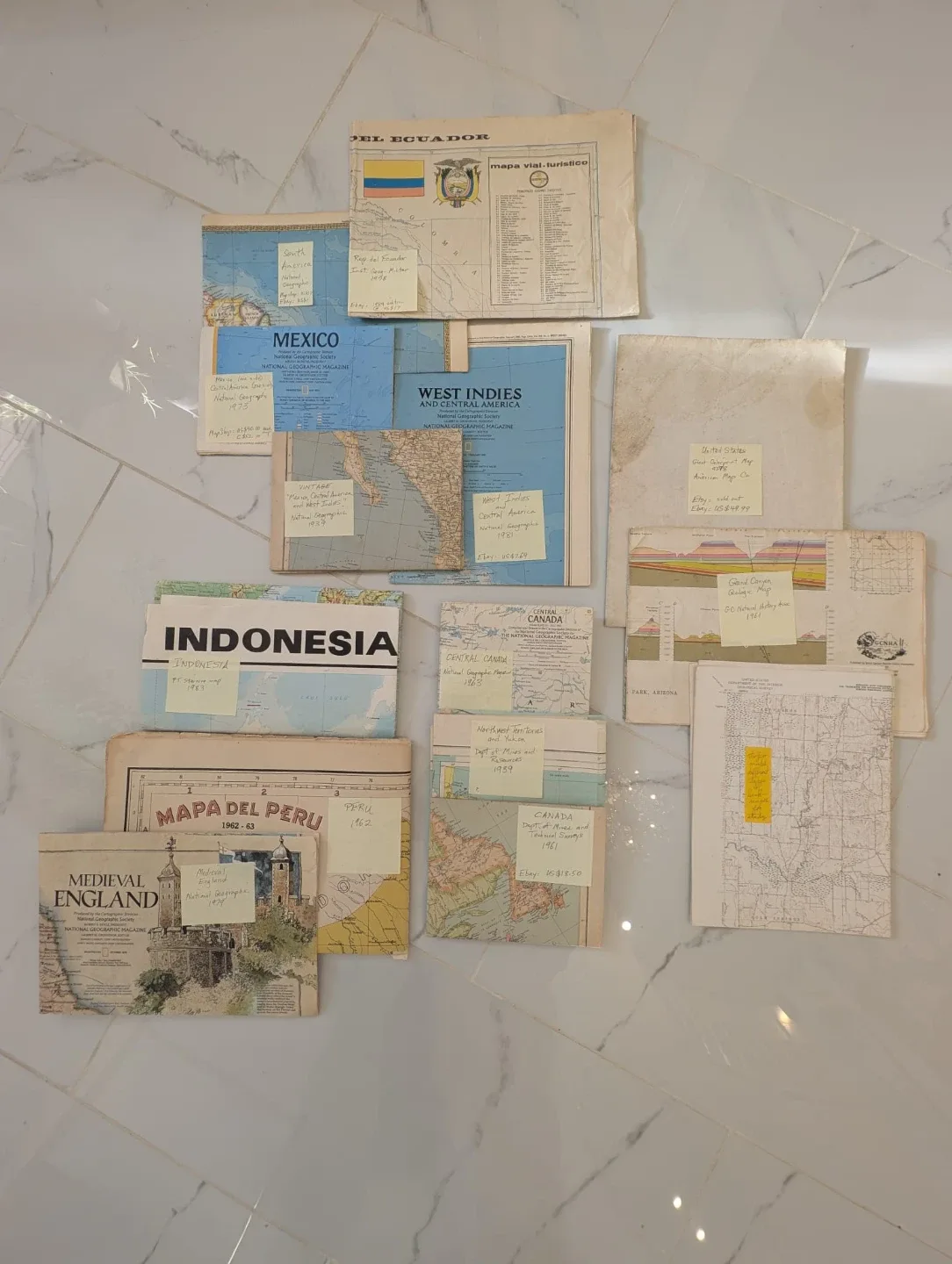 Vintage National Geographic Maps - Canada, USA, Ecuador