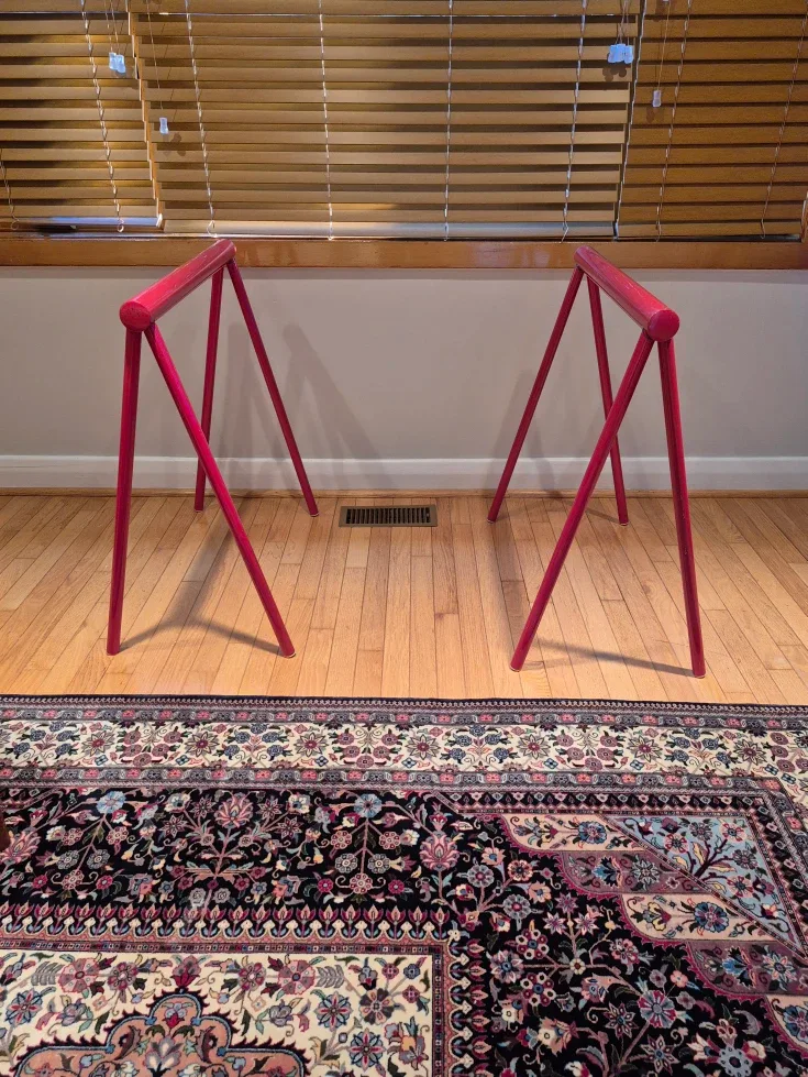 Red Metal Trestle Table legs (2) image indicator(4)