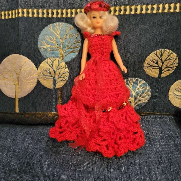 Handmade Red Crochet Doll Dress