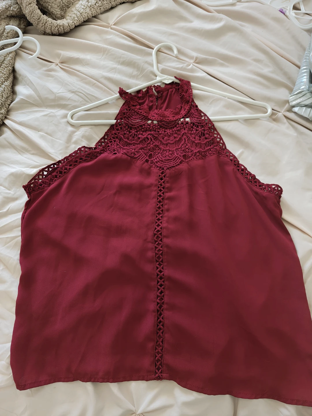Burgundy Halter Top with Lace Detail