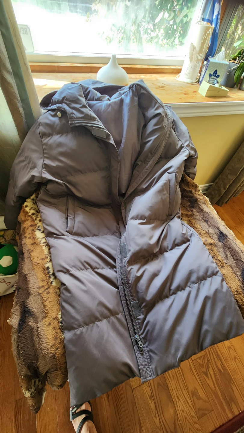 Long gray puffer coat