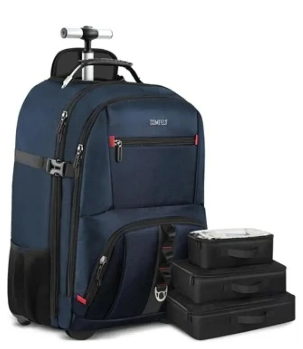 Comfelt Blue Rolling Backpack with Packing Cubes