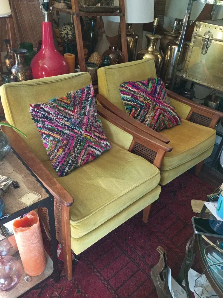 Pair o beautiful yellow velvet mid century arm chairs