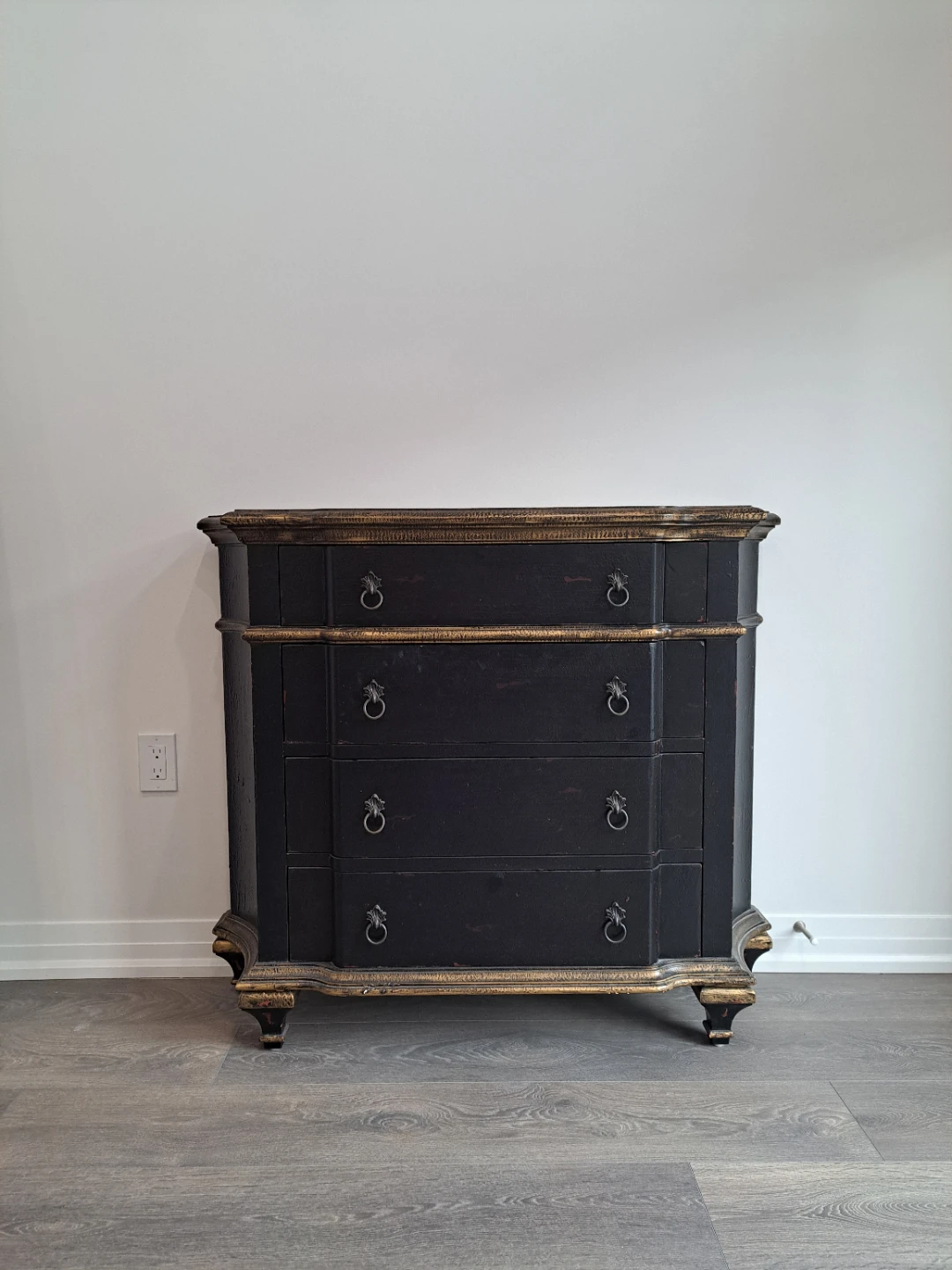 Dark Brown Antique Dresser and round mirror with Gold Trim - photo 3
