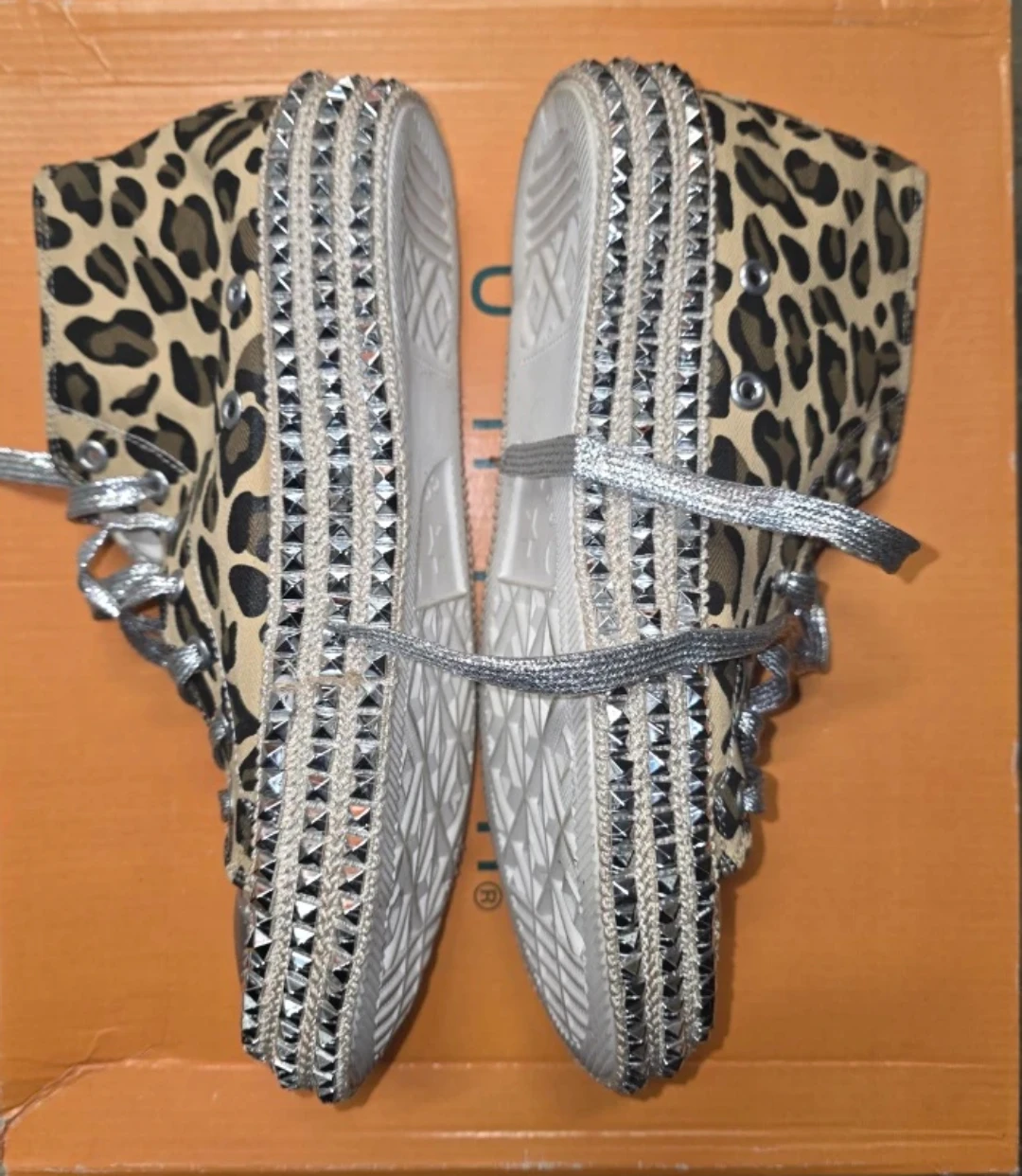 Leopard Print Studded High-Top Sneakers - photo 2
