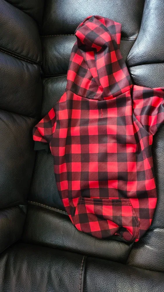 Red & Black Plaid Pet Hoodie Size Large