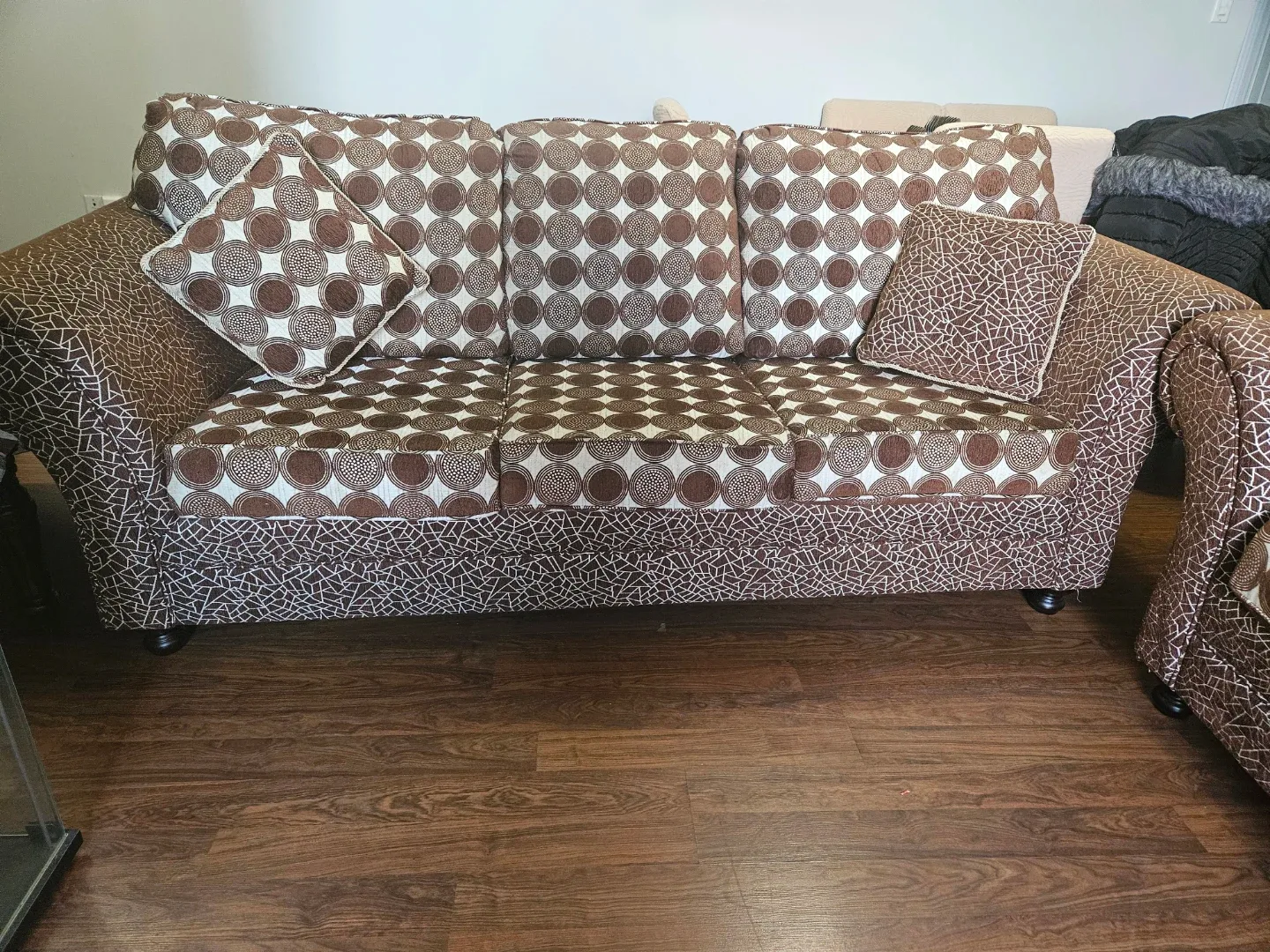 Brown Patterned Sofa and Chaise Lounge Set
