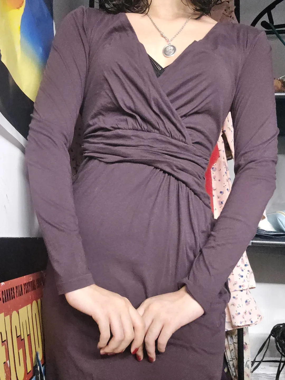 Brown Wrap Effect Dress