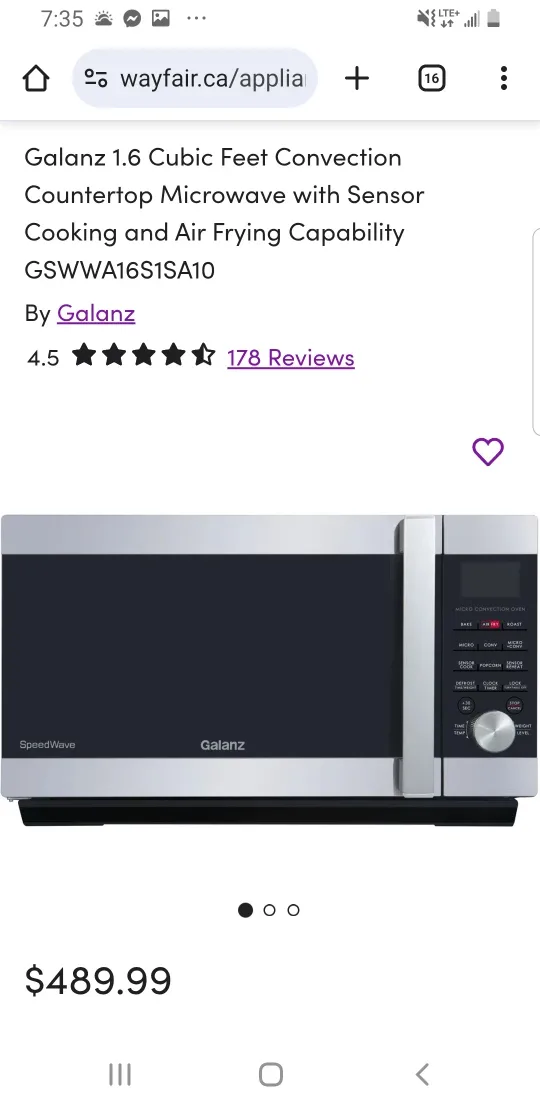 Galanz 1.6 cu ft Convection Microwave
