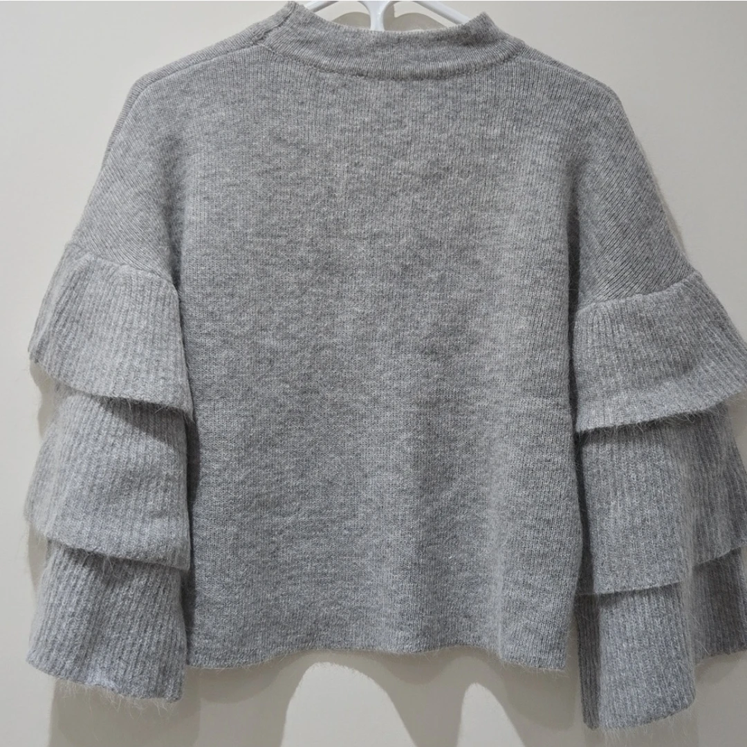Endless Rose Grey Ruffle Sleeve Sweater - Size M - photo 3