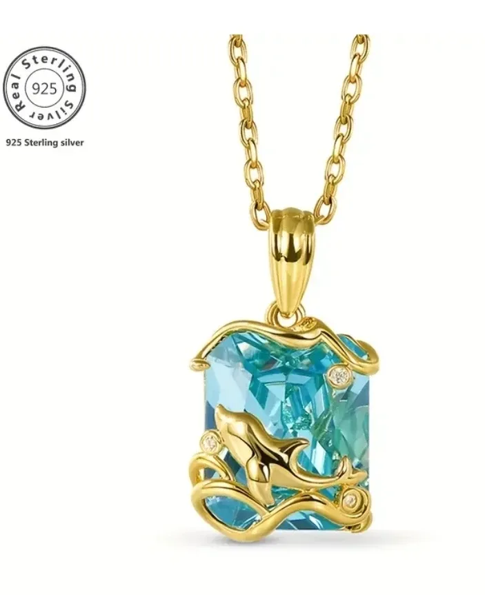 Gold Plated S925 Italian silver Dolphin Pendant Necklace image indicator(2)