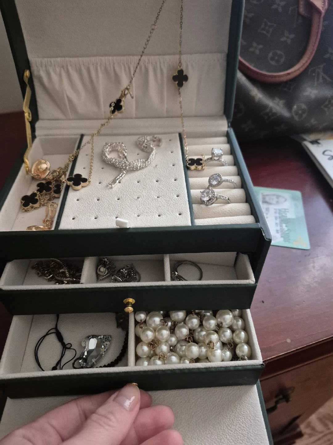 Green Jewelry Box with Assorted Jewelry - photo 3