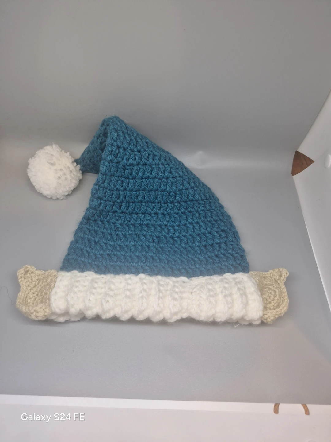 Crocheted Blue & White Santa Hat