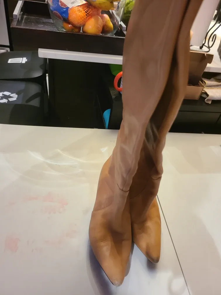 Michael kors Tan Leather Knee-High Heel Boots image indicator(5)