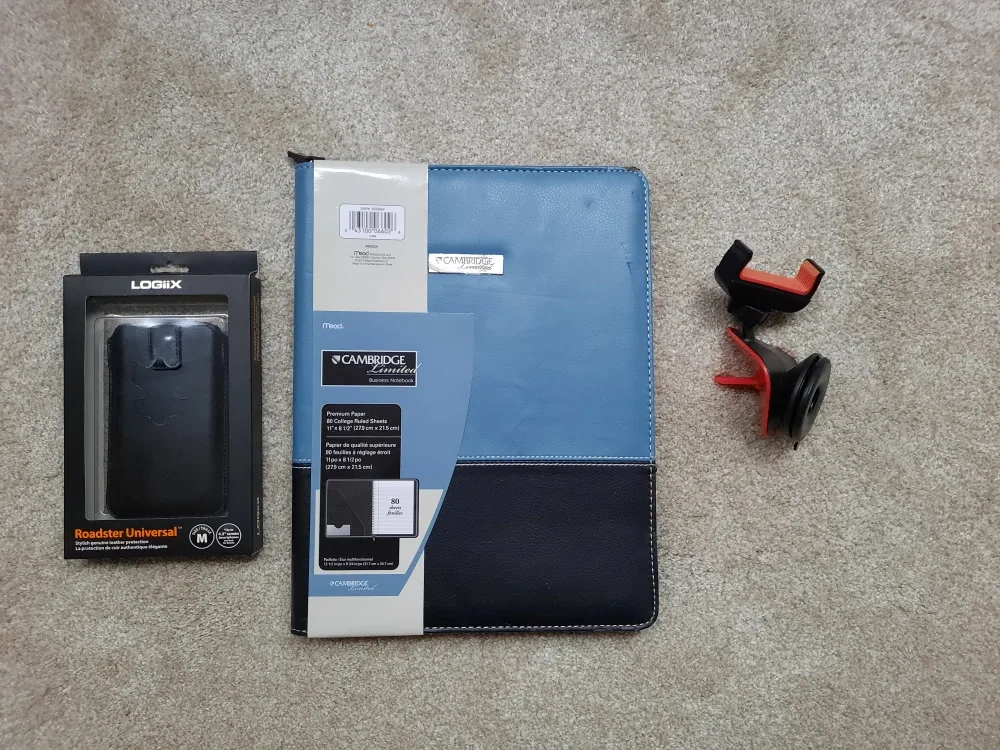New notebook, phone/card case, windshield phone mount