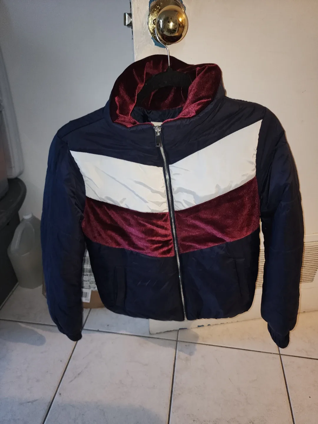 Puffer Jacket - Navy, White & Burgundy image indicator(2)