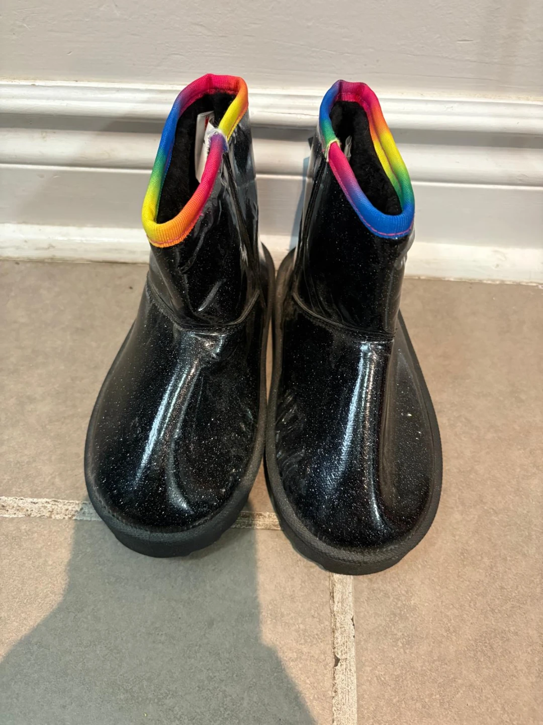 Black Glitter Boots with Rainbow Trim - Size 12