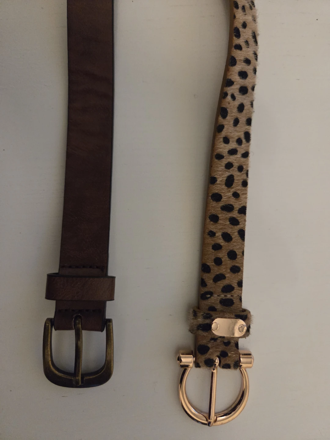 Two belts - faux leather brown and leopard print