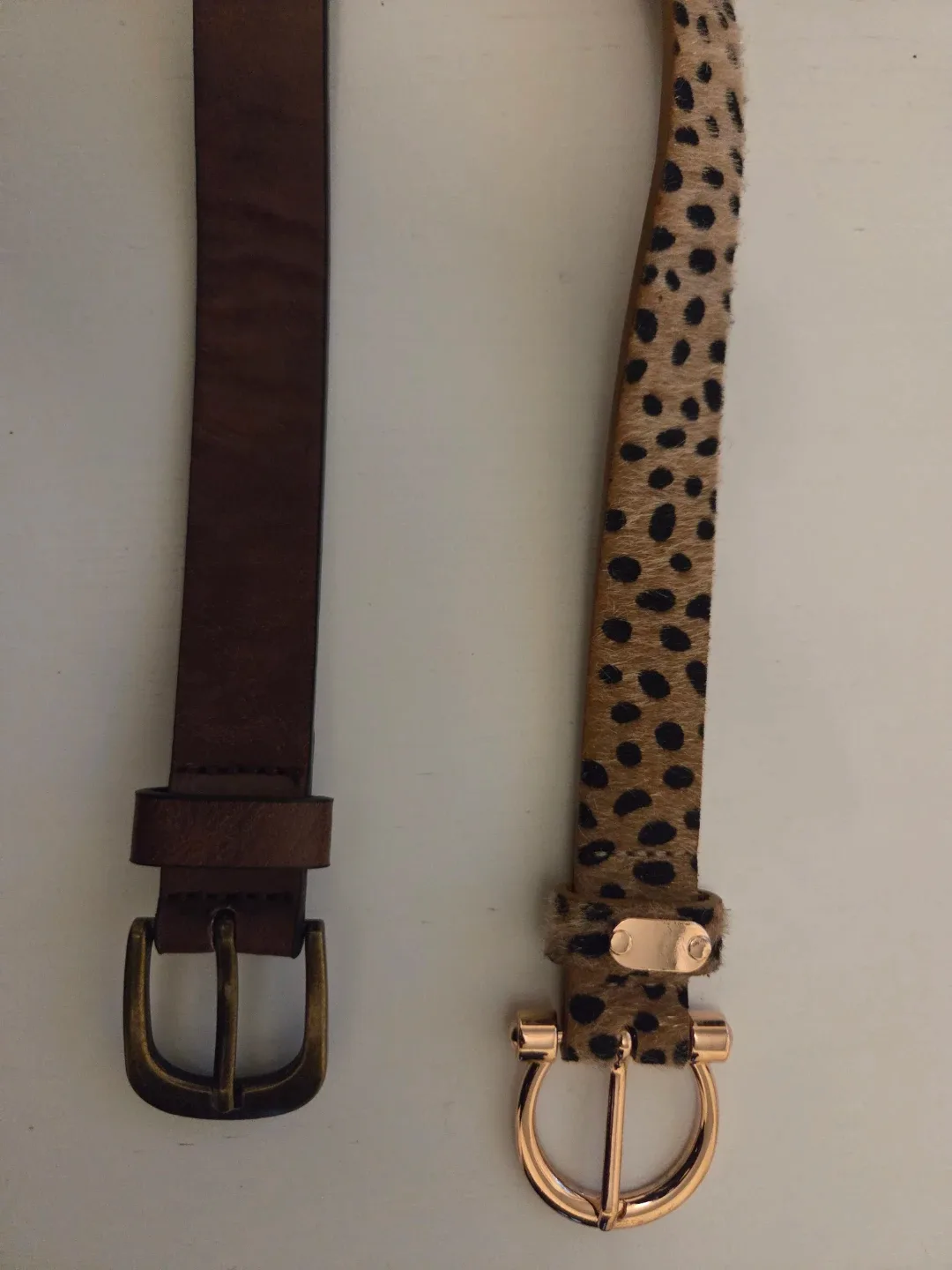 Two belts - faux leather brown and leopard print thumbnail