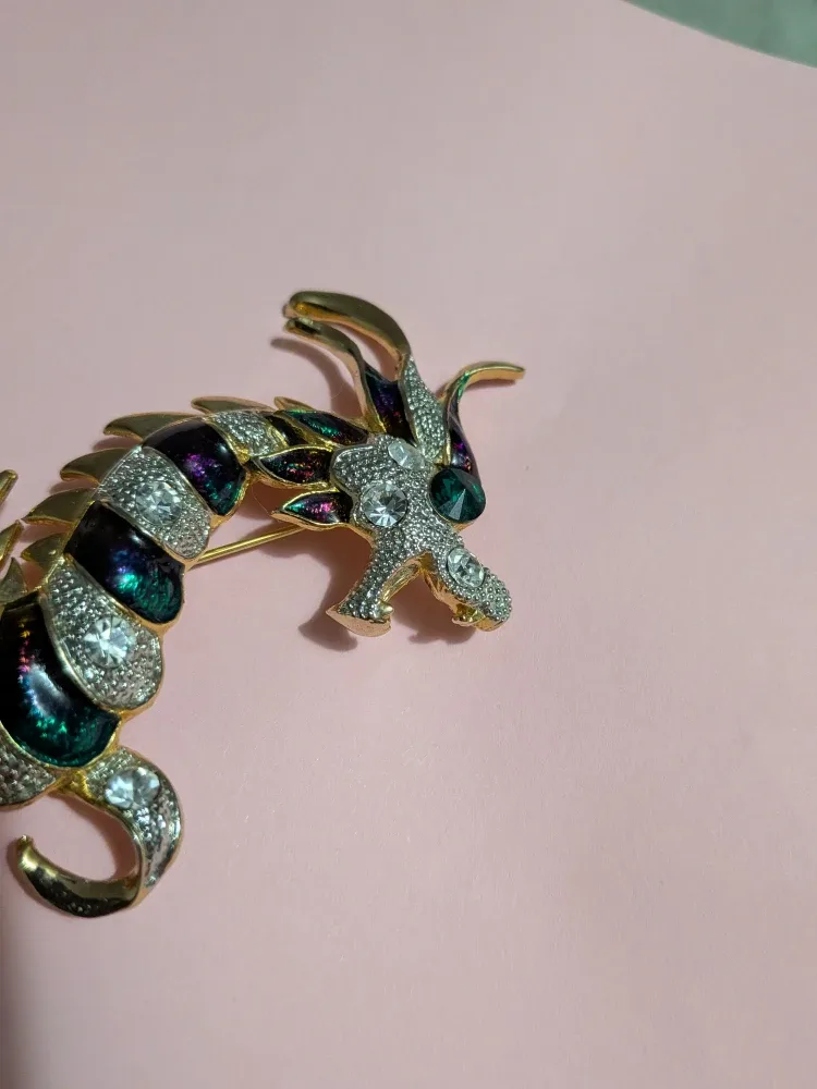 Vintage Dragon faux rhinestone & enamel Brooch image indicator(4)