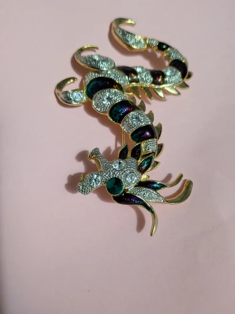 Vintage Dragon faux rhinestone & enamel Brooch image indicator(5)