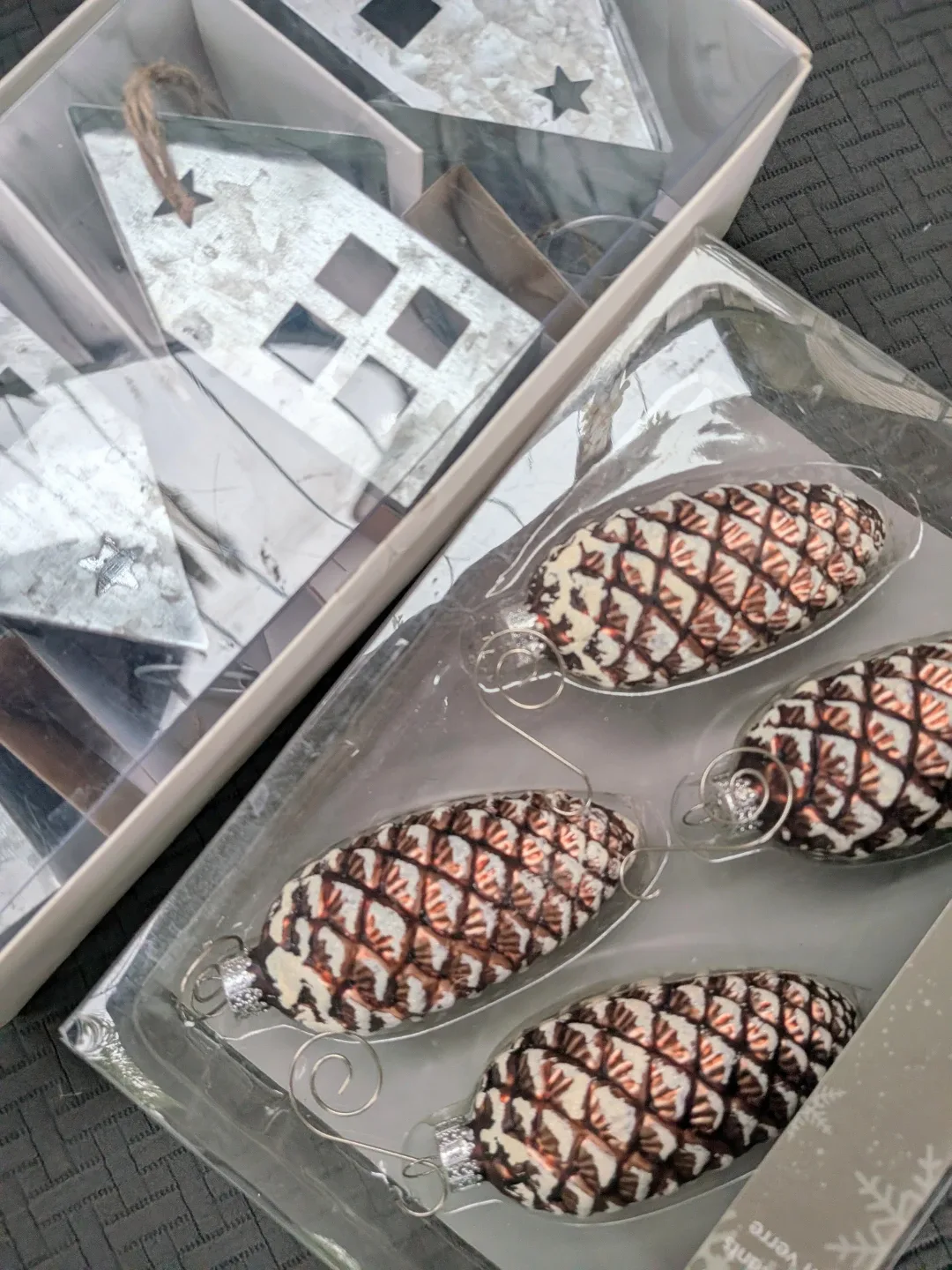 Christmas Ornaments - Pinecone & Metal House New in pkg image indicator(2)