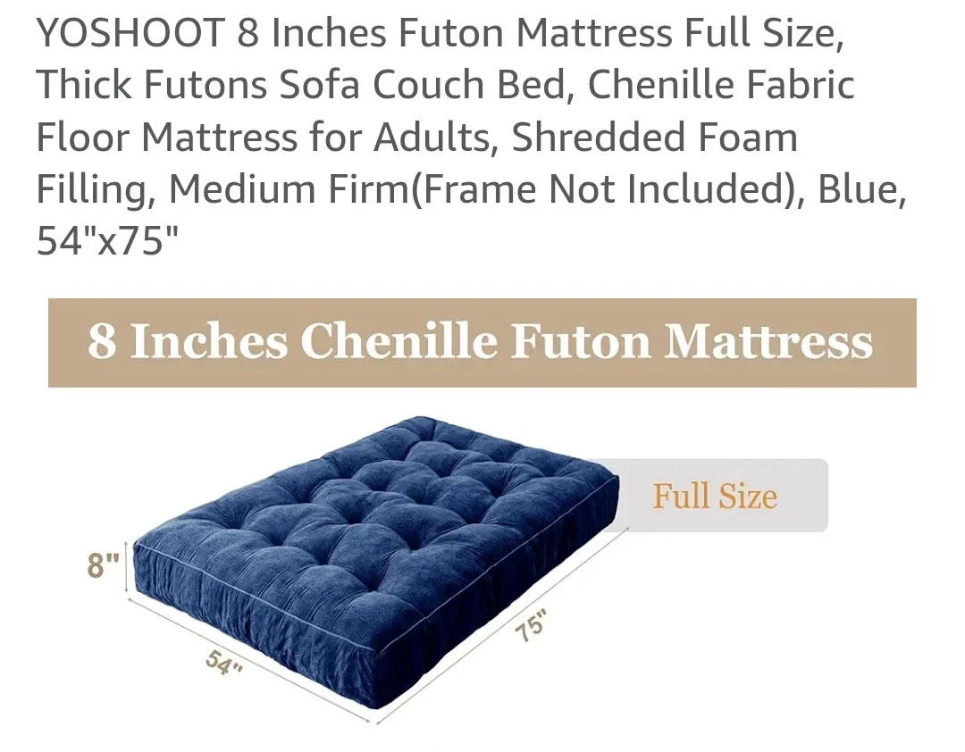 YOSHOOT 8-Inch Full Size Futon Mattress - Blue image indicator(5)