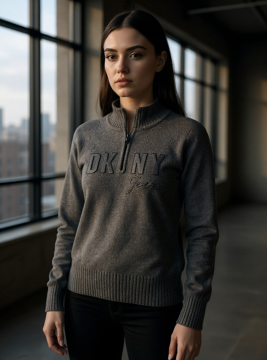 DKNY Jeans Grey 1/4 Zip Sweater