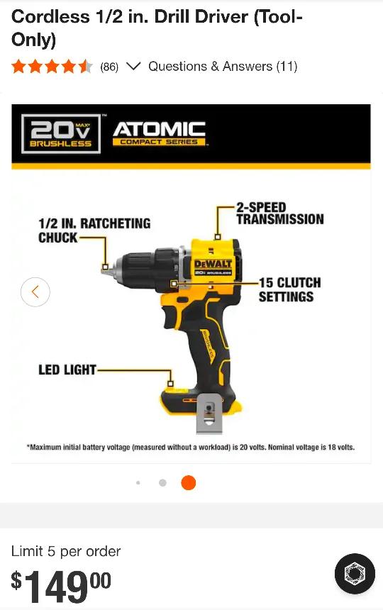 20V Max DeWalt ATOMIC Brushless 1/2" Drill Driver image indicator(2)