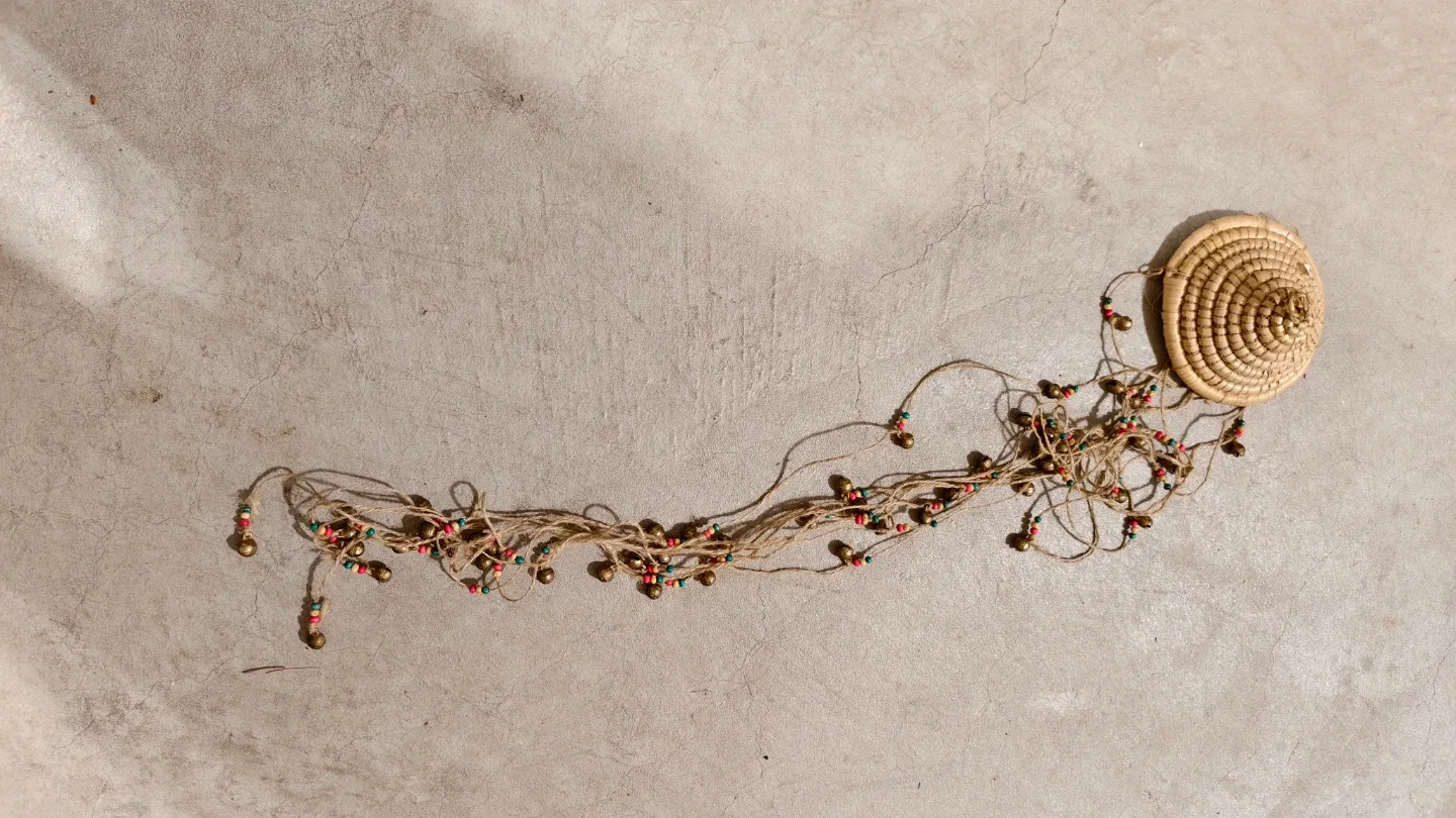 New Woven Straw Hanging Ornament with Bells image indicator(2)