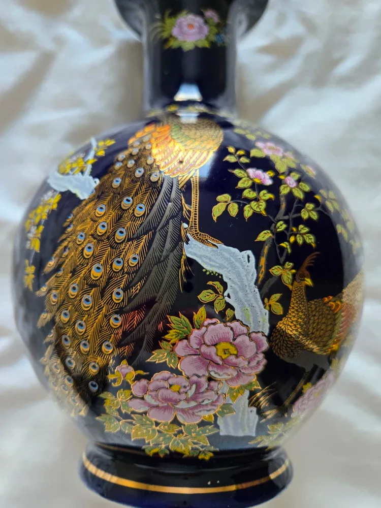 Vintage Peacock Vase - Dark Blue & Gold image indicator(2)