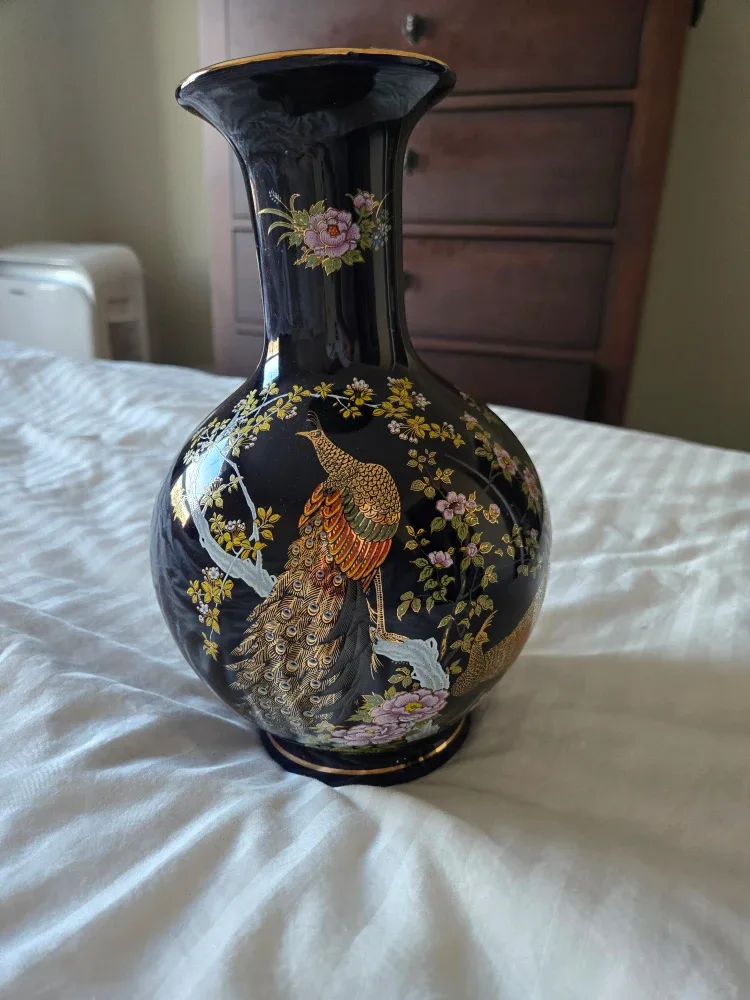 Vintage Peacock Vase - Dark Blue & Gold image indicator(3)