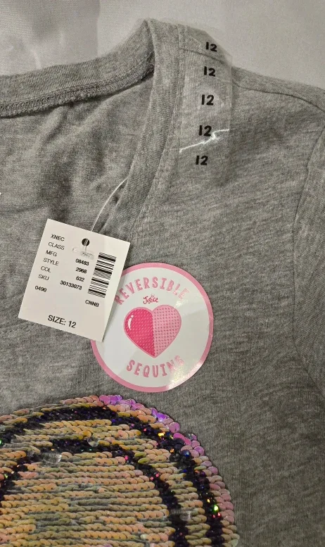 NEW! Justice Girl's Grey Flip Sequin Heart Top!- Size 12 Youth image indicator(7)