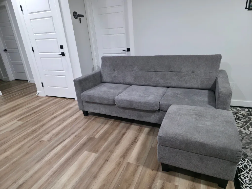 Grey Sofa with Ottoman