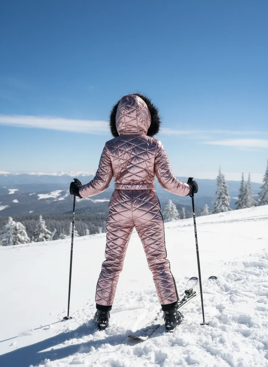 Rose Gold Padded Snowsuit with Fur Hood image indicator(2)