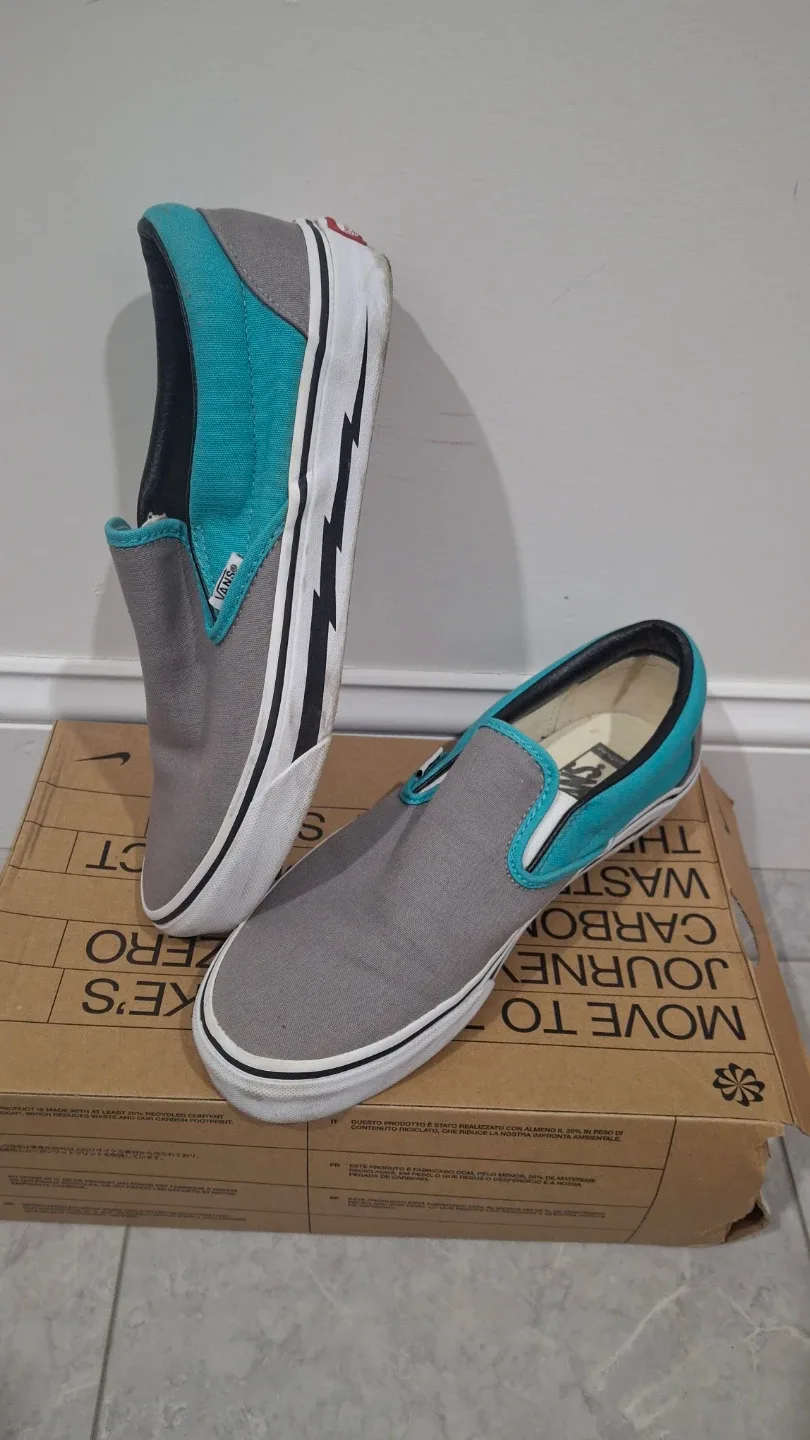 Vans Slip-On Gray & Teal Shoes thumbnail