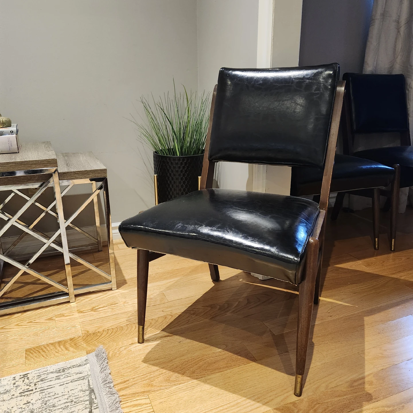 Vintage Black Leather Dining Chair