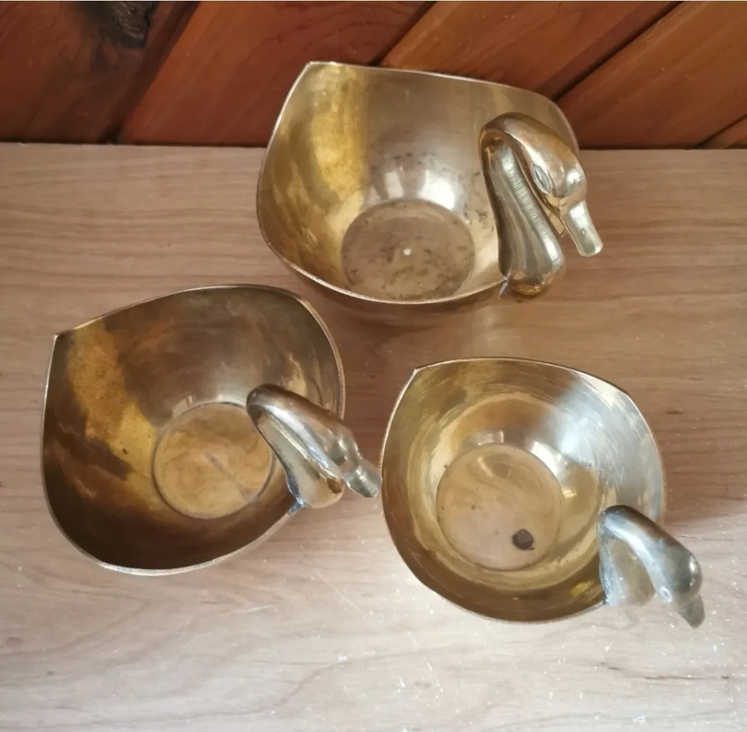 Vintage Brass Nesting Swan Bowls image indicator(3)