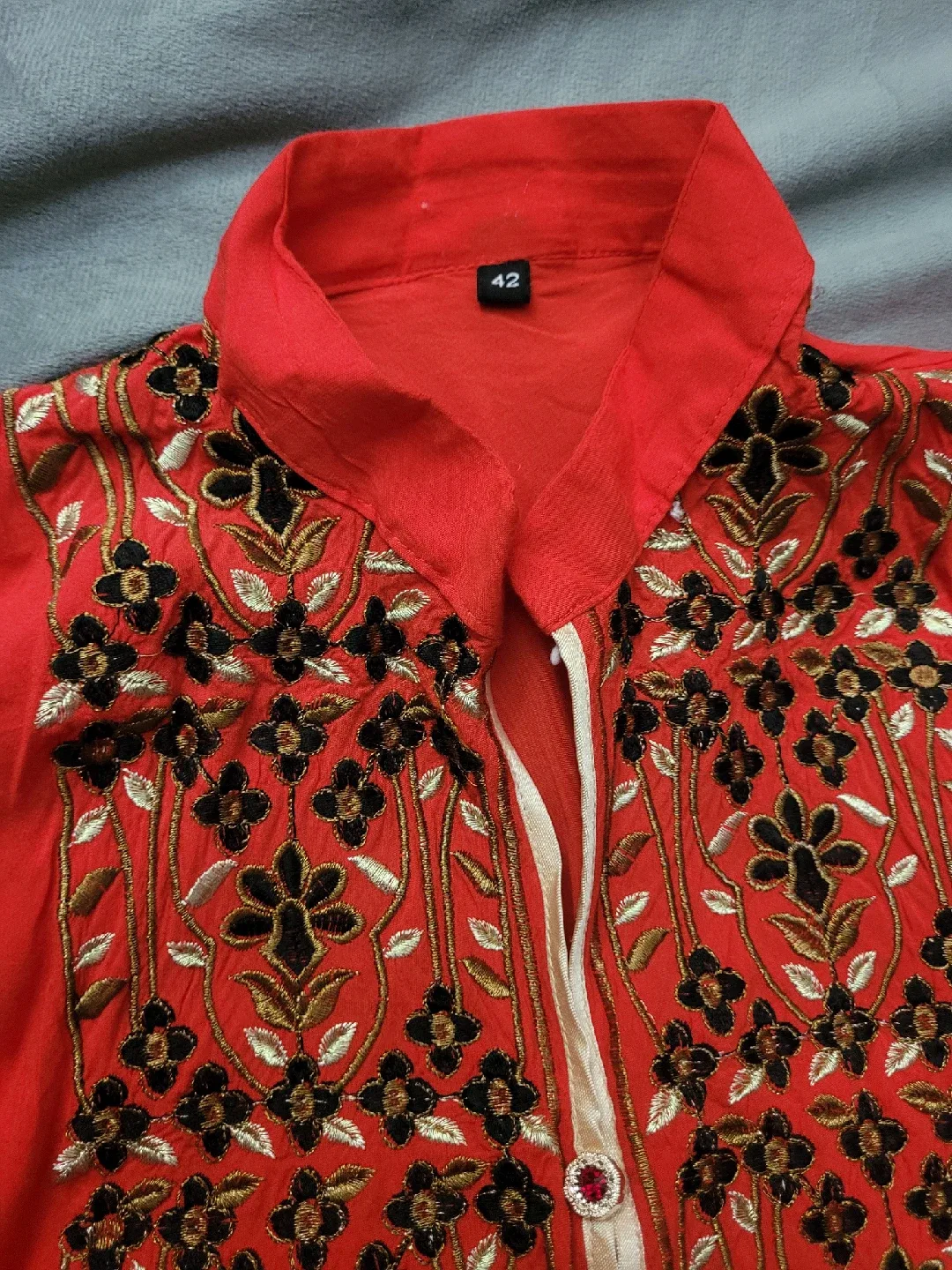 Red Embroidered Dress - Size 42,🥕 image indicator(2)