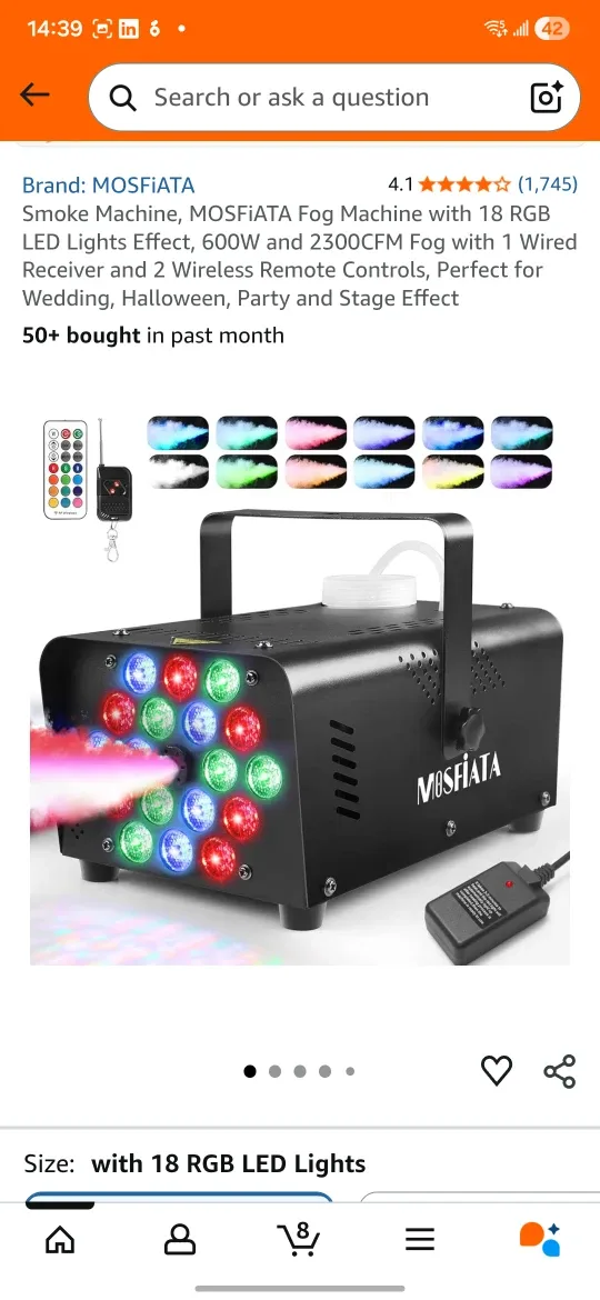 MOSFiATA Fog Machine with 18 RGB LED Lights image indicator(2)