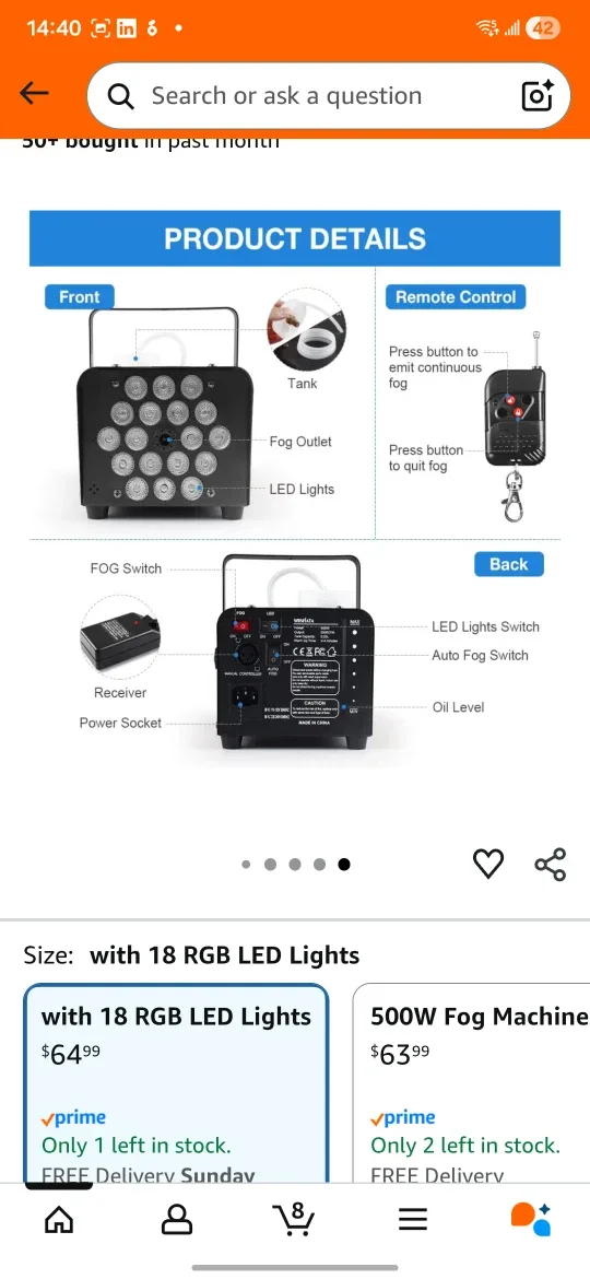 MOSFiATA Fog Machine with 18 RGB LED Lights image indicator(4)
