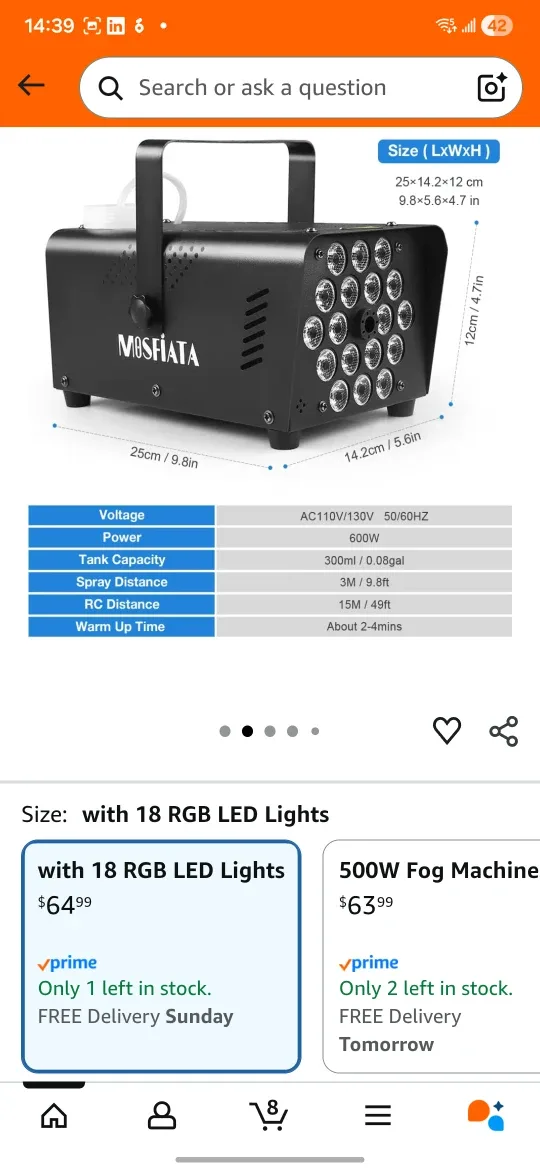 MOSFiATA Fog Machine with 18 RGB LED Lights image indicator(5)