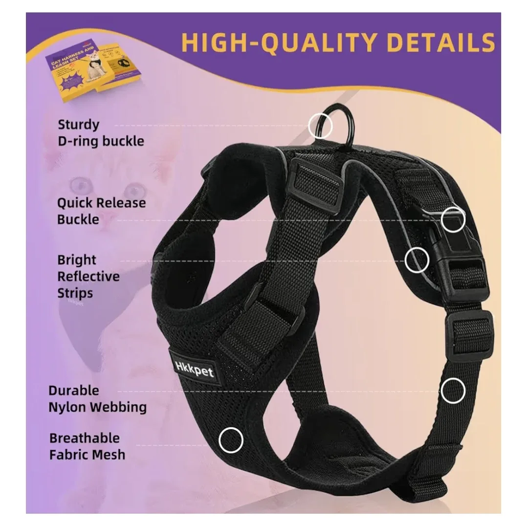 Hkppet Cat Harness and Leash Set - Black, Size M image indicator(2)