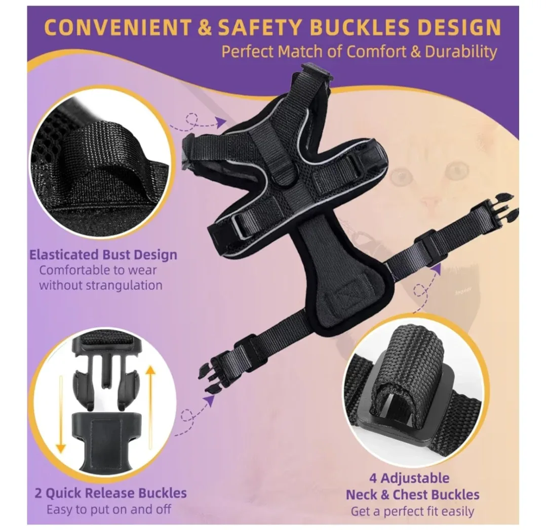 Hkppet Cat Harness and Leash Set - Black, Size M image indicator(3)