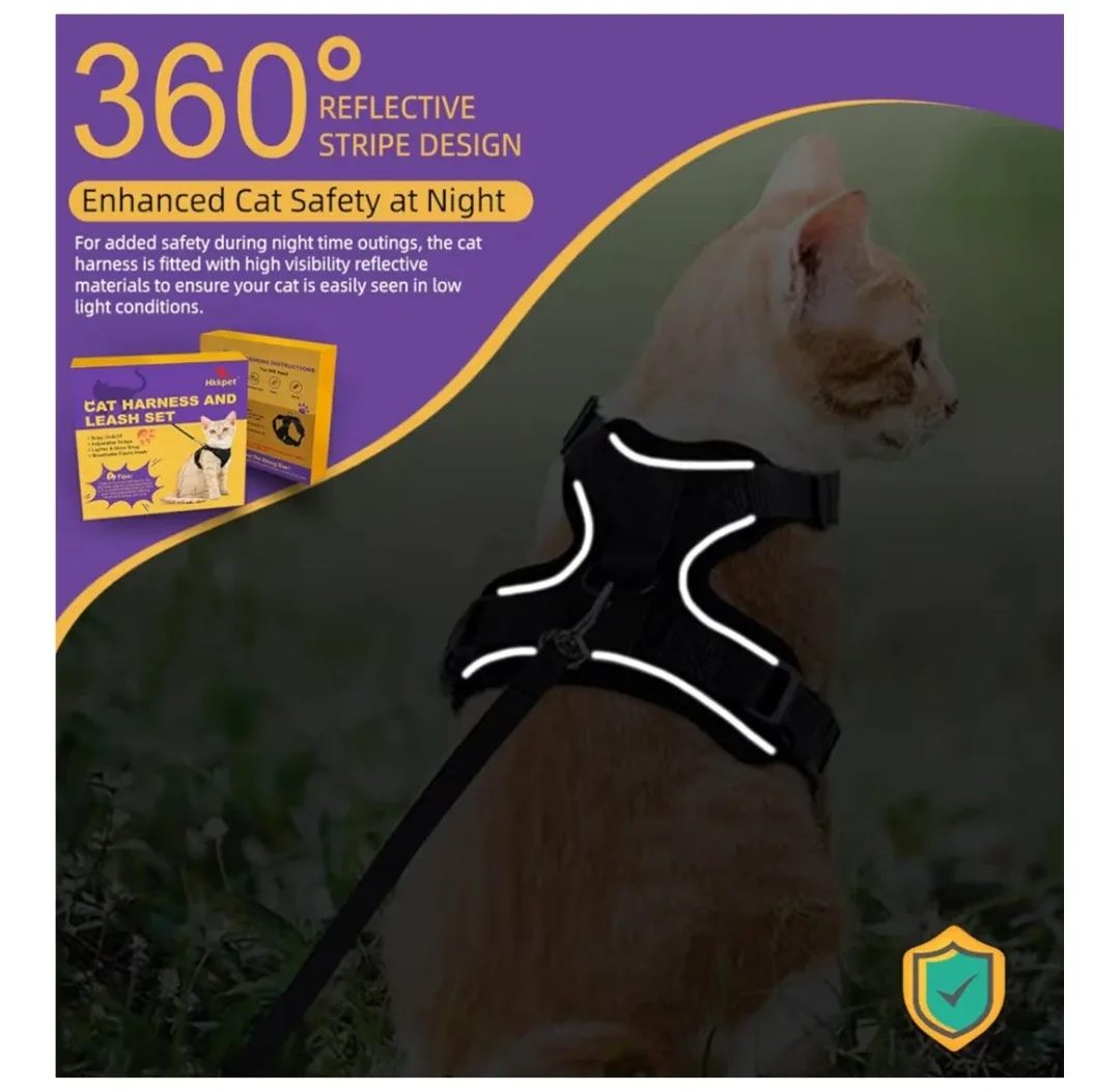 Hkppet Cat Harness and Leash Set - Black, Size M image indicator(4)