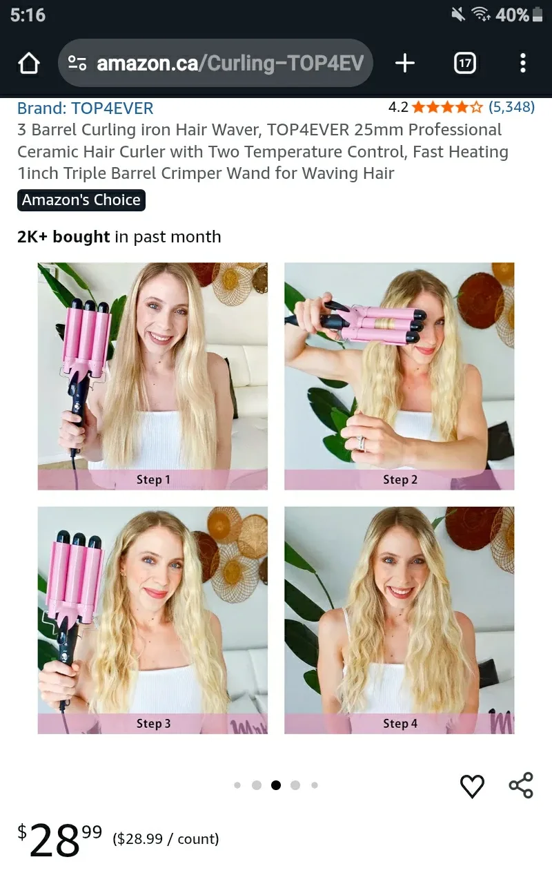 🆕 TOP4EVER 3 Barrel Curling Iron Hair Waver - Retails $28.99+Tx image indicator(5)