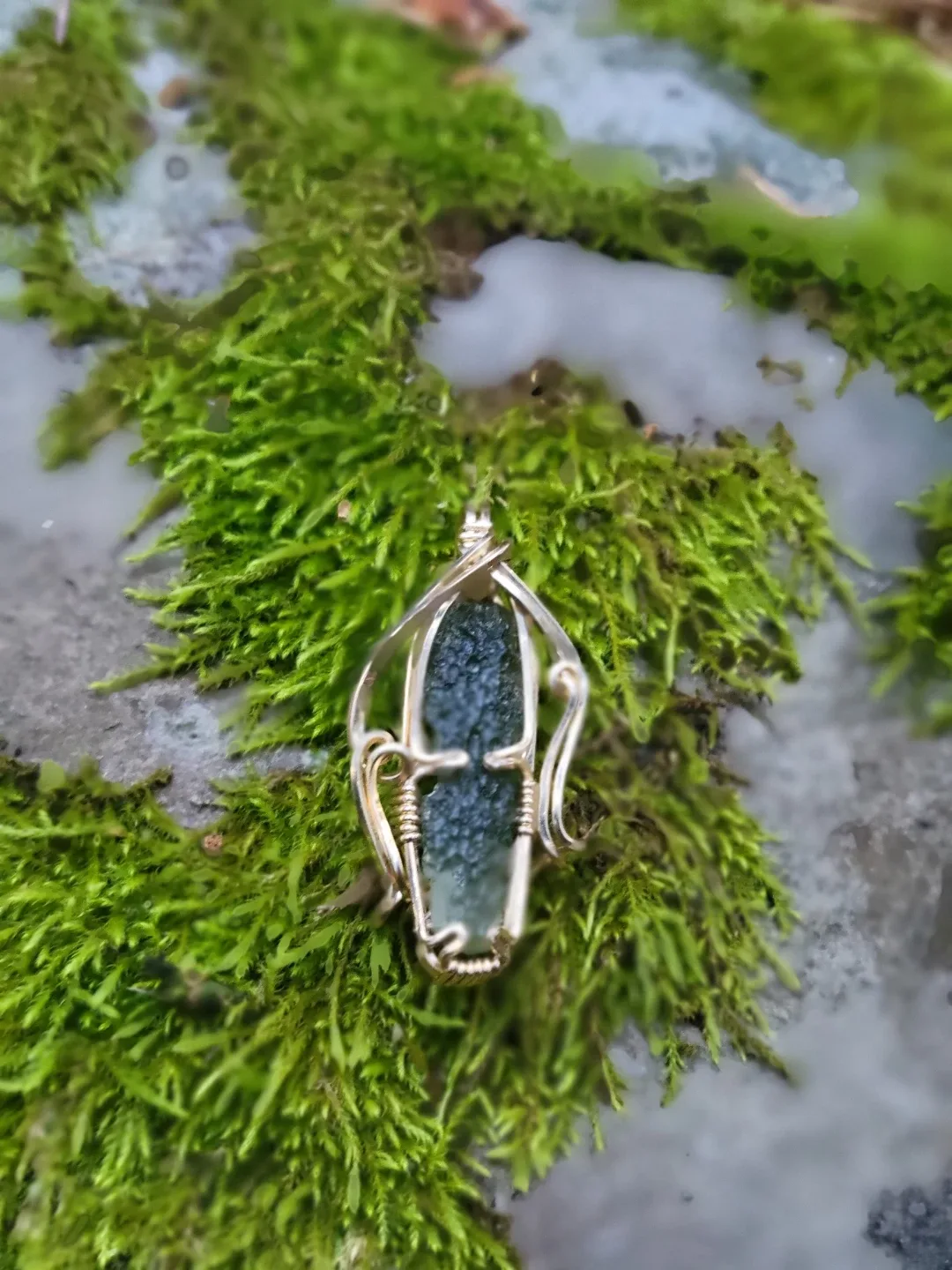 Handmade Wire Wrapped Moldavite 14K Pendant image indicator(2)