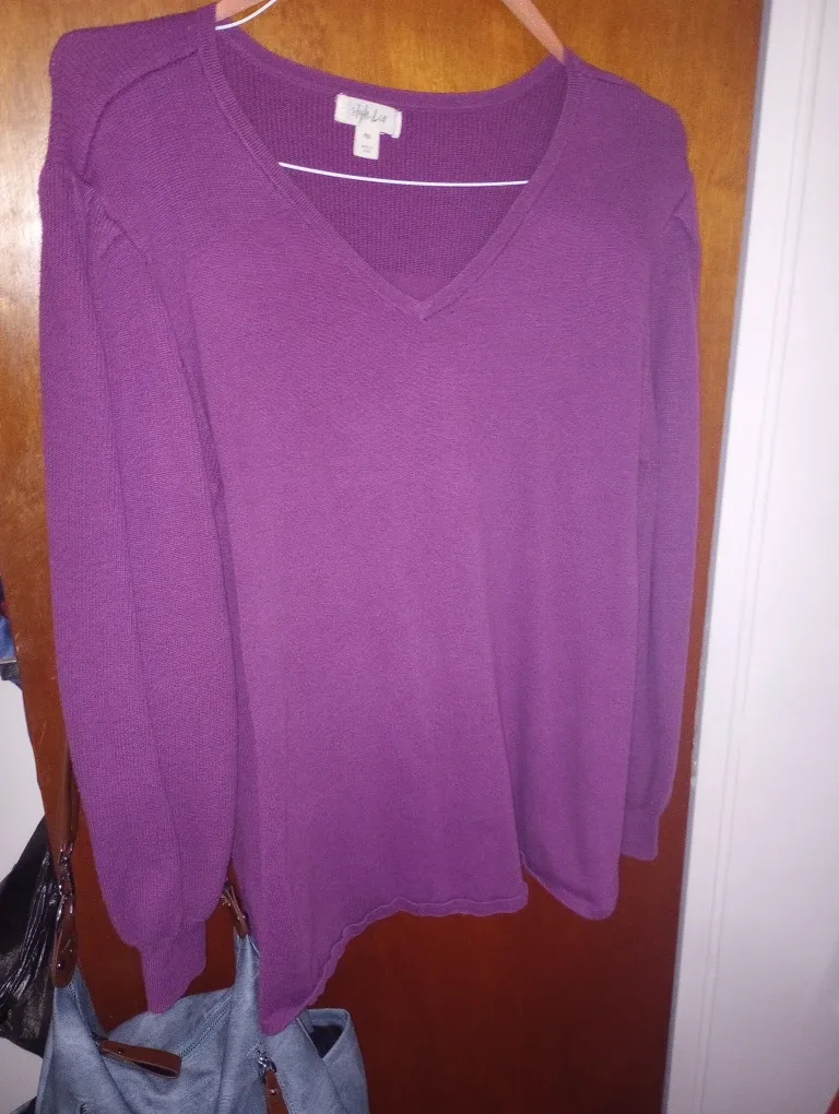 Style & Co. Purple V-Neck Sweater image indicator(2)